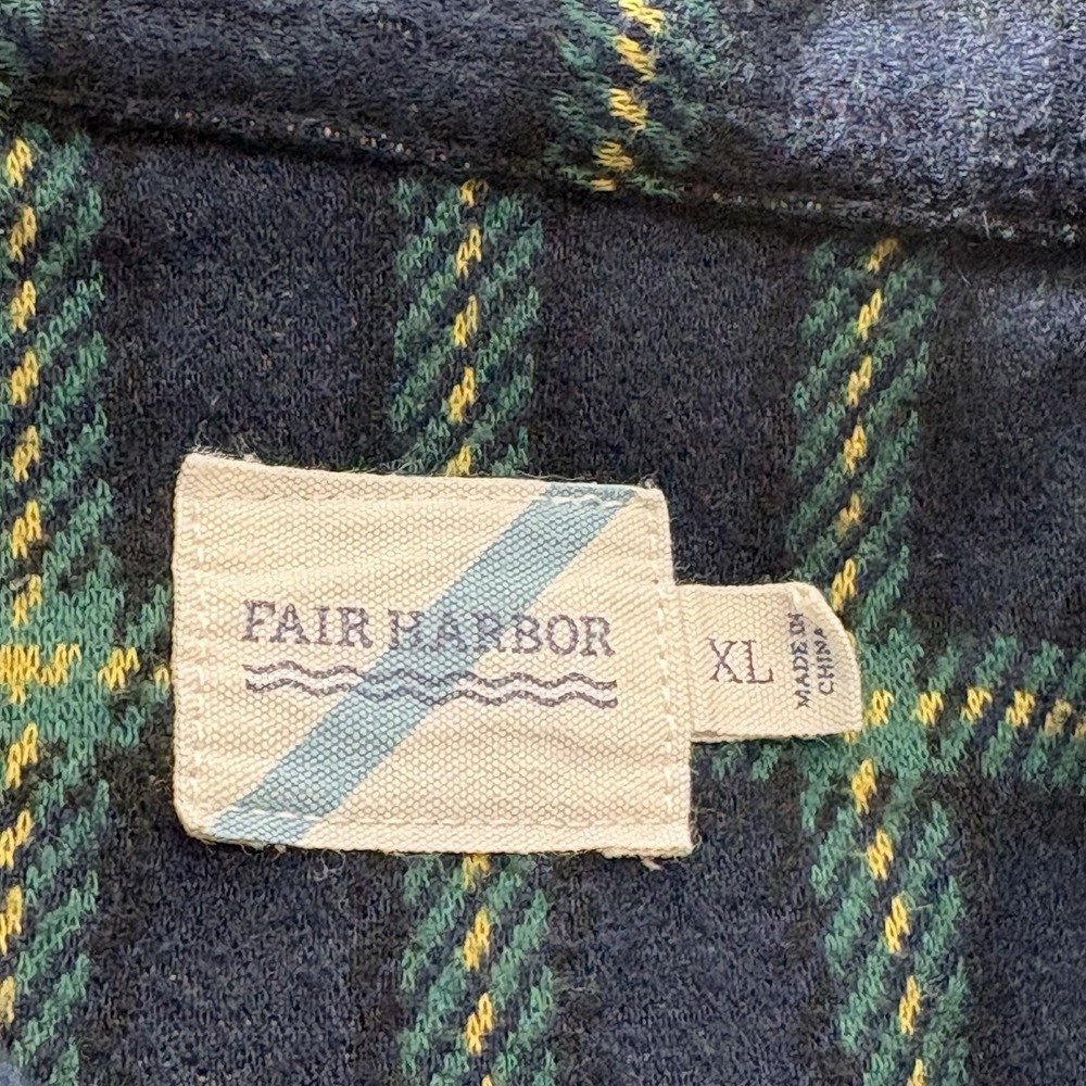 Fair Harbor Dunewood Flannel Shirt Mens XL Green Plaid Long Sleeve Button Down